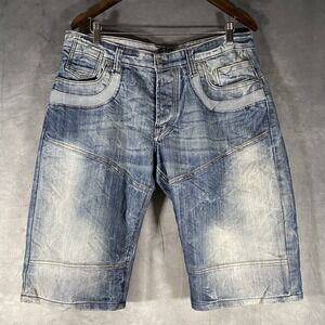 Sidd Shorts Denim Blue Jean Button Fly Shorts Size 34x14 Y2K Washed Finish